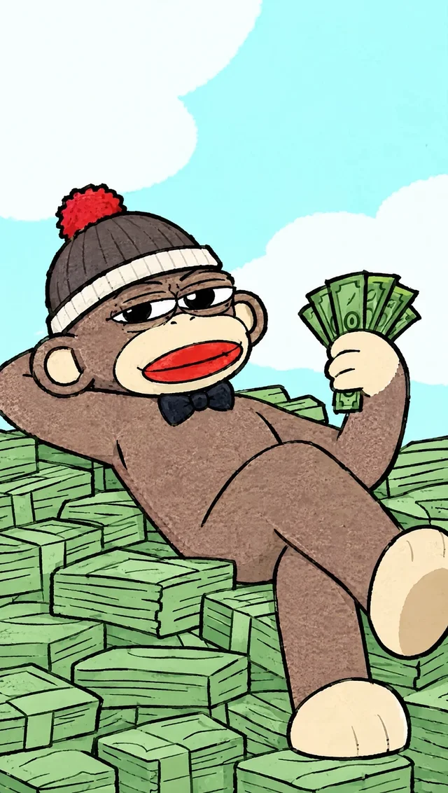 Luno lying back on a pile of cash, fanning a handful of bills