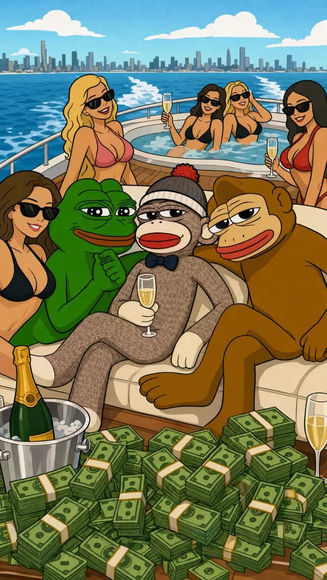 Luno on a yacht with friends, champagne and a pile of cash